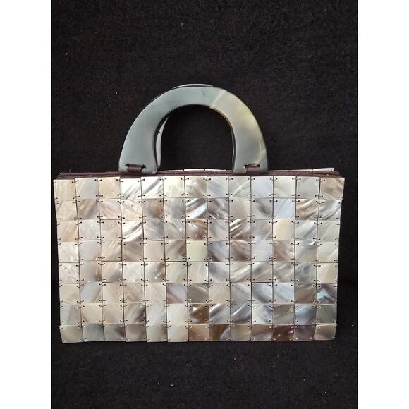 Craft Link Mother Of Pearl Tortoise Shell Handles Evening Bag 5.5" X 8.5" - Picture 1 of 8